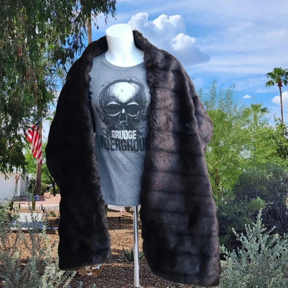 VINTAGE HANDMADE Luxe Faux Fur Long Capelet Cape Scarf Stole Wrap Hollywood Glam - Picture 6 of 14